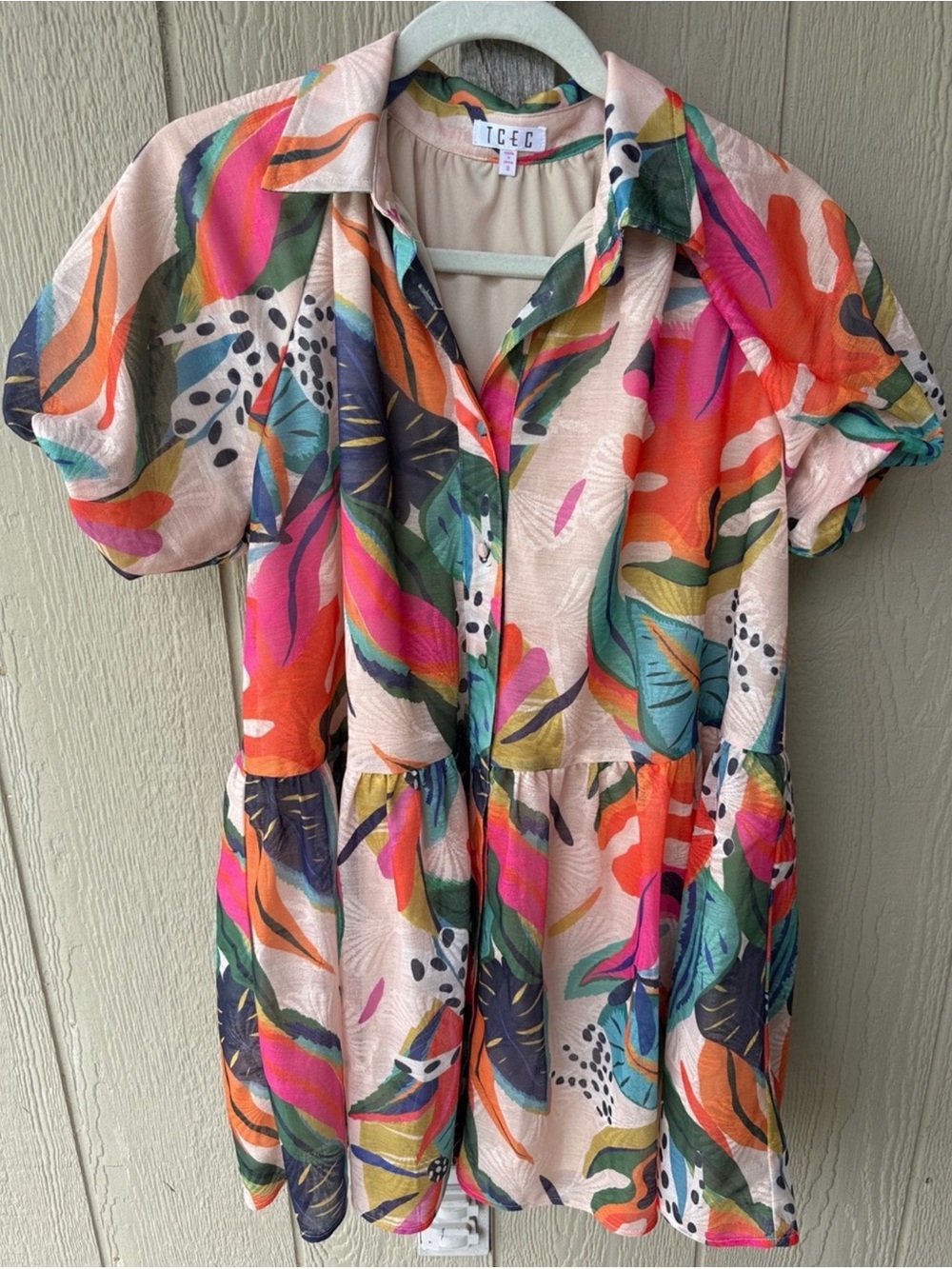 TCEC Multicolor Tropical Print Short Sleeve Dress